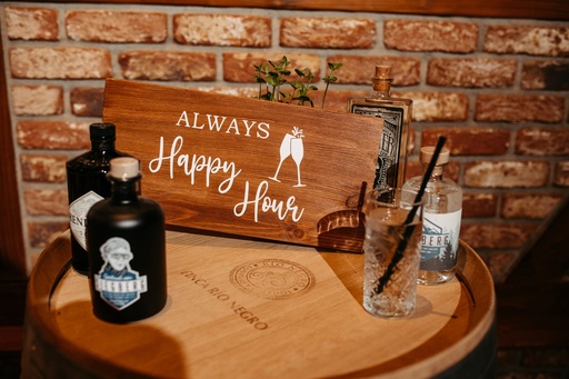 [EV0204-006014] Holzschild - Always Happy Hour - dunkles Holz